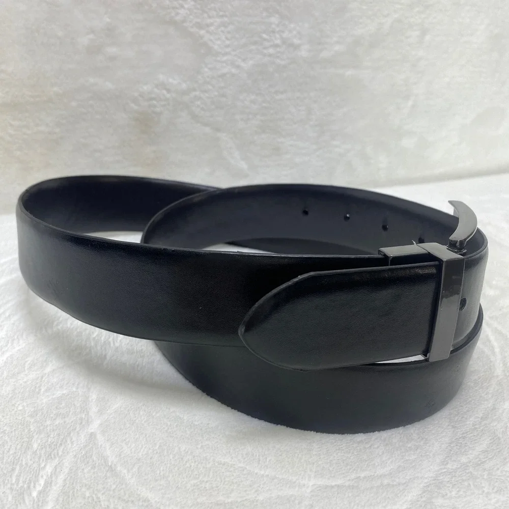 Steve Madden Mens Dressy Leather Belt Black Gunmetal‎ Buckle Size 36